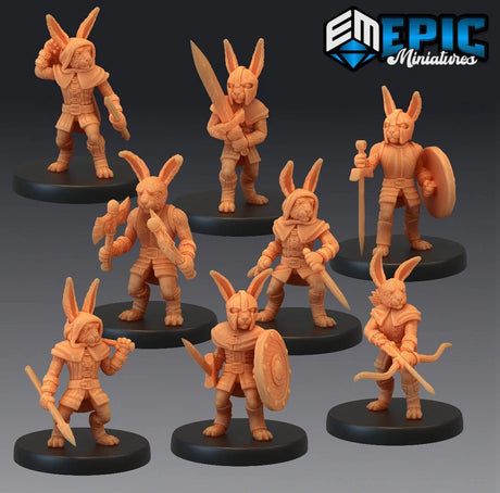 Bunny Platoon Miniature | Set of 8 - Tabletop RPG & D&D miniature. Perfect for wargaming & collectors