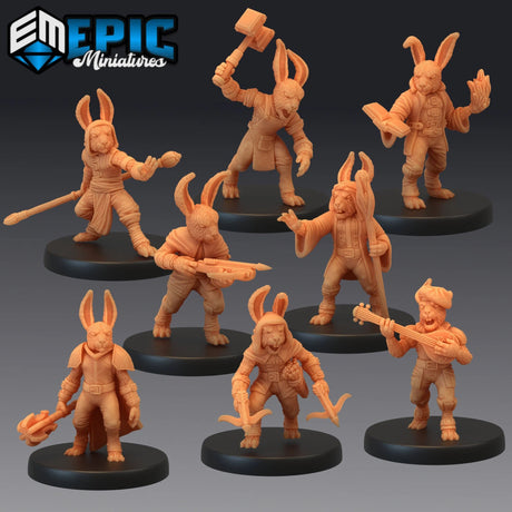Bunny Tribe Miniature | Set of 8 - Tabletop RPG & D&D miniature. Perfect for wargaming & collectors