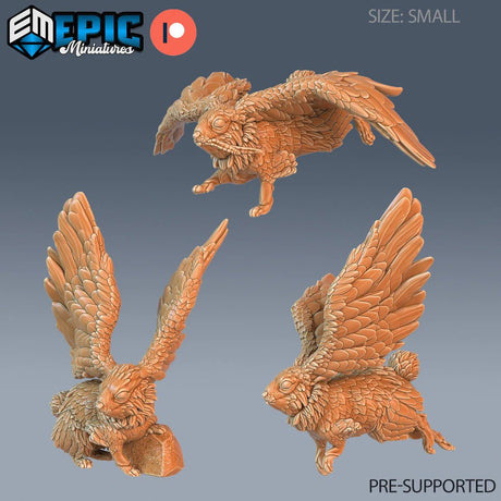 Bunnys Flying Miniature | Set of 3 - Tabletop RPG & D&D miniature. Perfect for wargaming & collectors