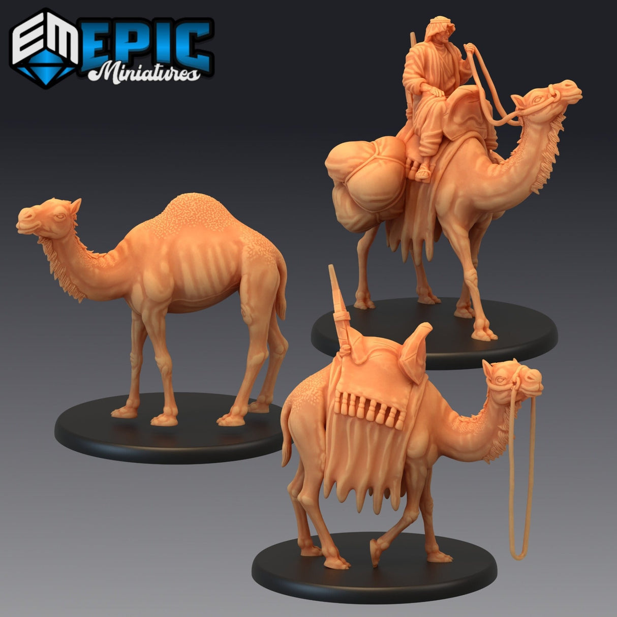Camel Miniature | Set of 3 - Tabletop RPG & D&D miniature. Perfect for wargaming & collectors