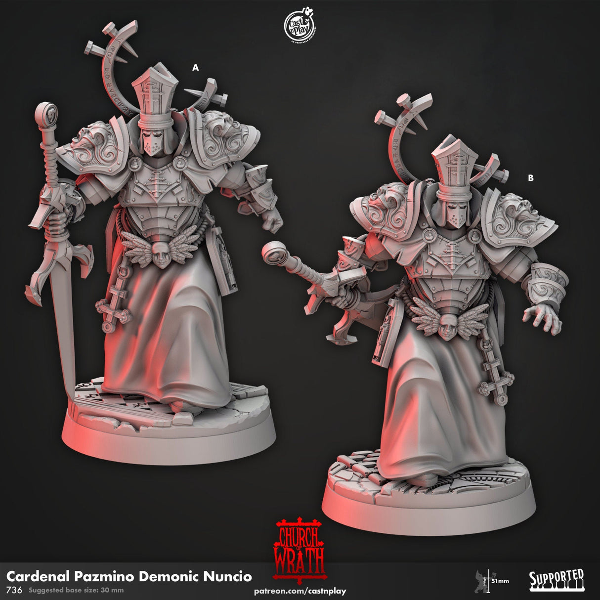 Cardinal Pazmino Demonic Nuncio Miniature | Full Set All Models - Tabletop RPG & D&D miniature. Perfect for wargaming & collectors