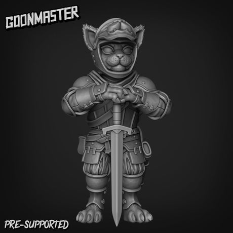 Cat Folk Knight Paladin Miniature | E - Tabletop RPG & D&D miniature. Perfect for wargaming & collectors