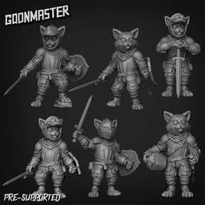 Cat Folk Knight Paladin Miniature | set of 6 - Tabletop RPG & D&D miniature. Perfect for wargaming & collectors