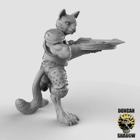 Cat Folk Crossbowmen Miniature | Left - Tabletop RPG & D&D miniature. Perfect for wargaming & collectors