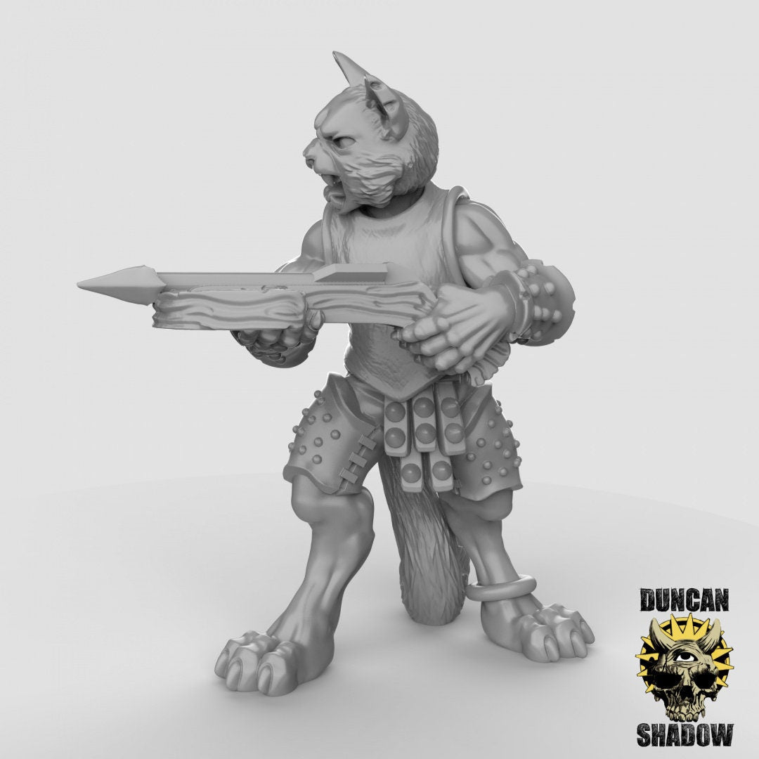 Cat Folk Crossbowmen Miniature | Right - Tabletop RPG & D&D miniature. Perfect for wargaming & collectors