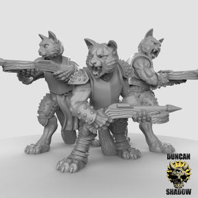 Cat Folk Crossbowmen Miniature | Set of 3 - Tabletop RPG & D&D miniature. Perfect for wargaming & collectors