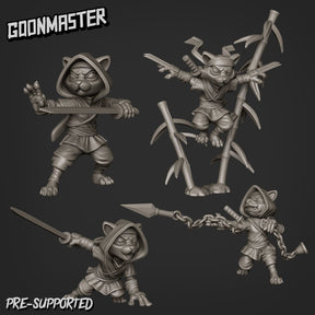 Cat Folk Ninja Miniature | Set of 4 - Tabletop RPG & D&D miniature. Perfect for wargaming & collectors
