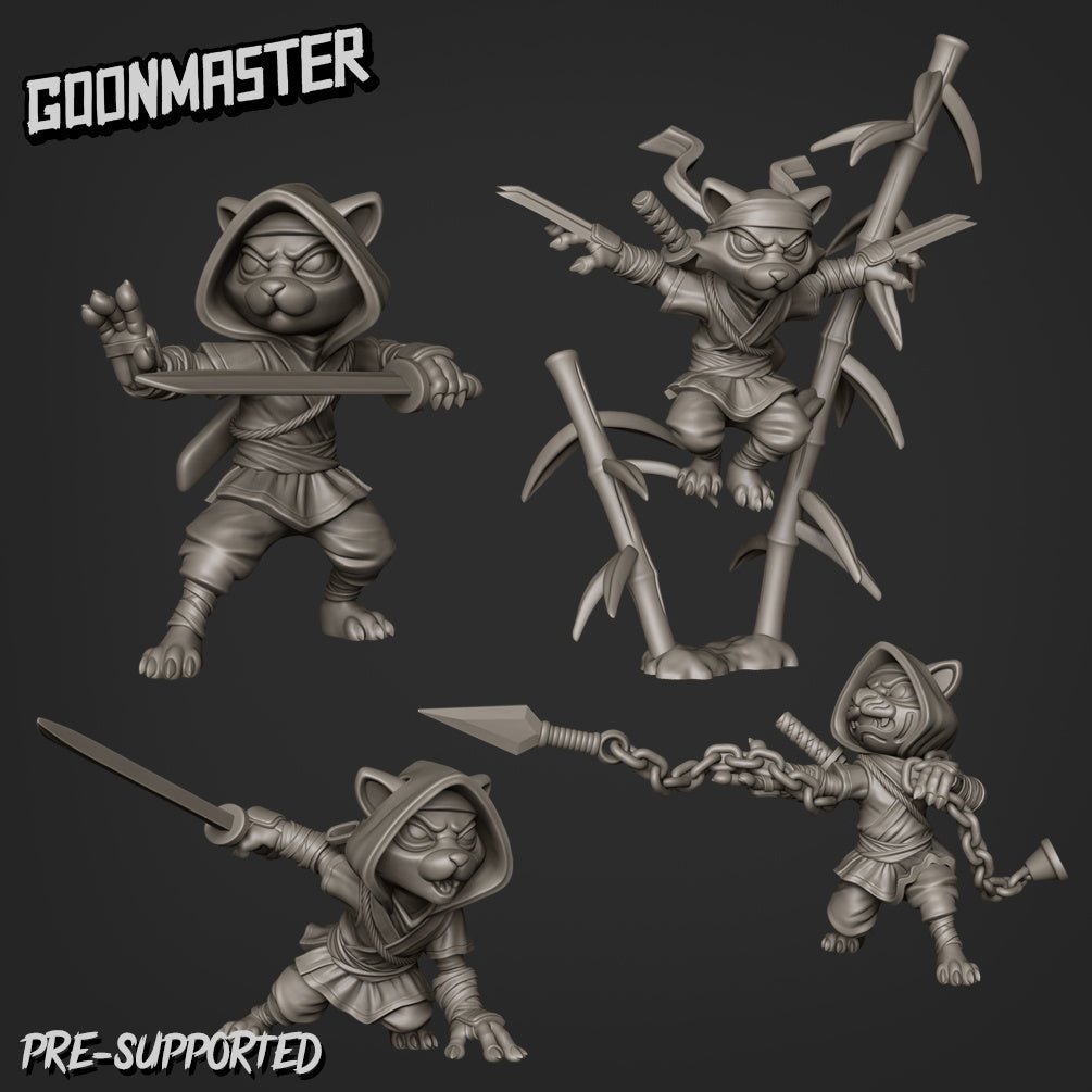 Cat Folk Ninja Miniature | Set of 4 - Tabletop RPG & D&D miniature. Perfect for wargaming & collectors