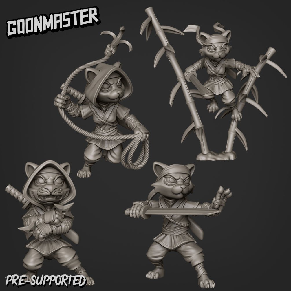 Cat Folk Ninja Miniature - Set of 4 - 32mm