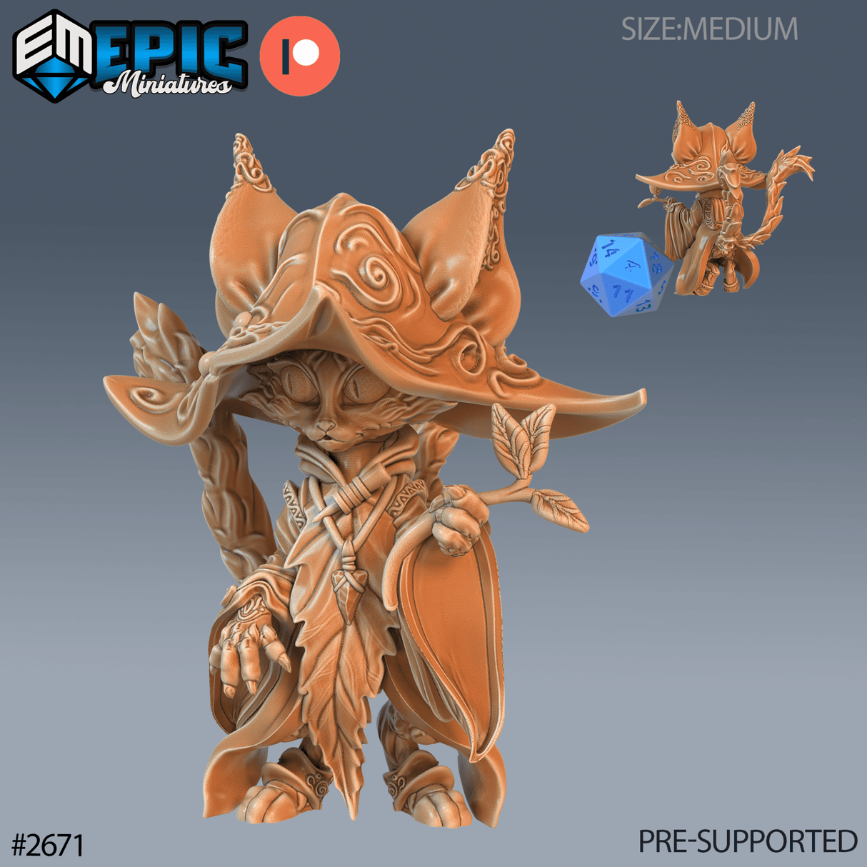 CatFolk Druid Miniature | A - Tabletop RPG & D&D miniature. Perfect for wargaming & collectors