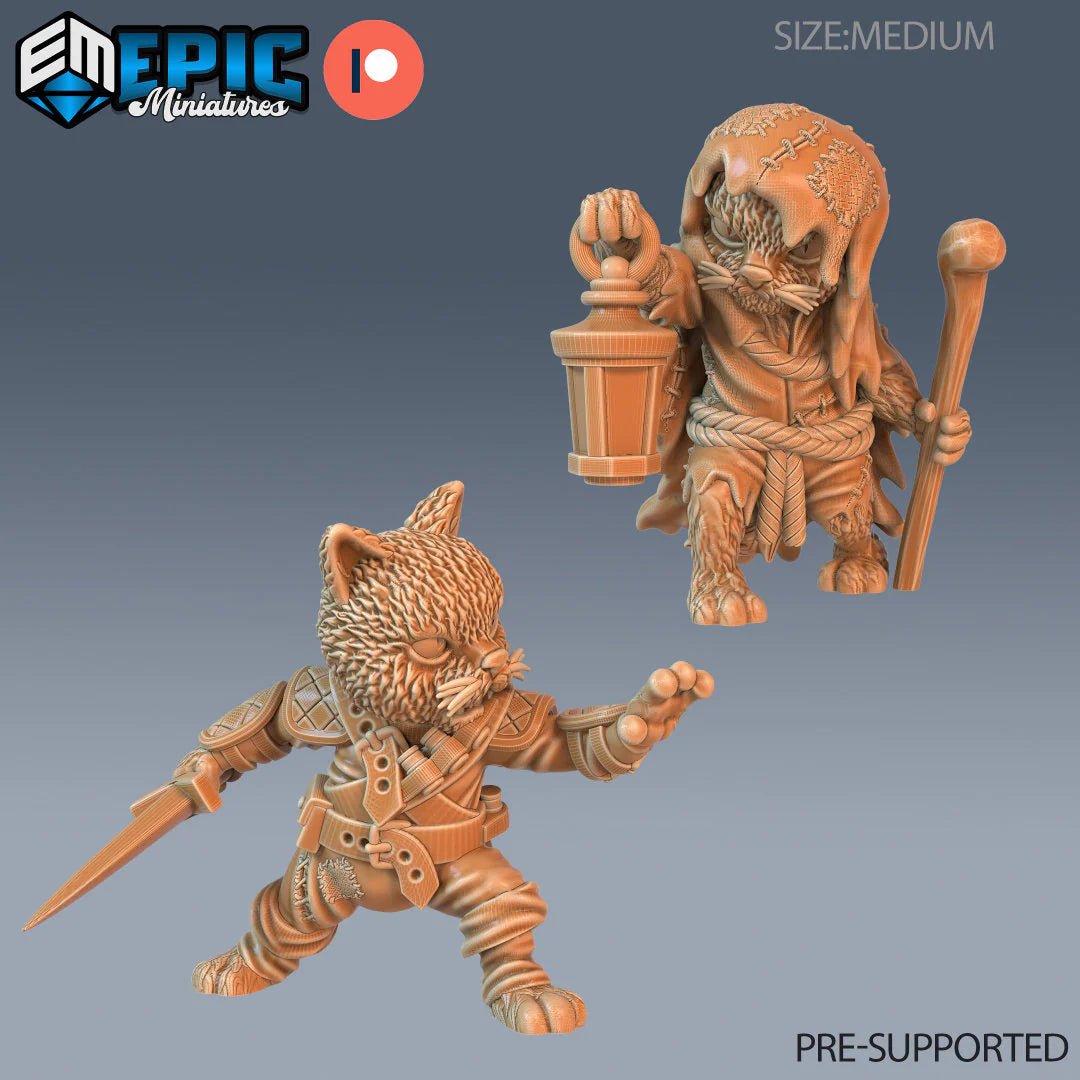 CatFolk Fighter Miniature | Set of 2 - Tabletop RPG & D&D miniature. Perfect for wargaming & collectors