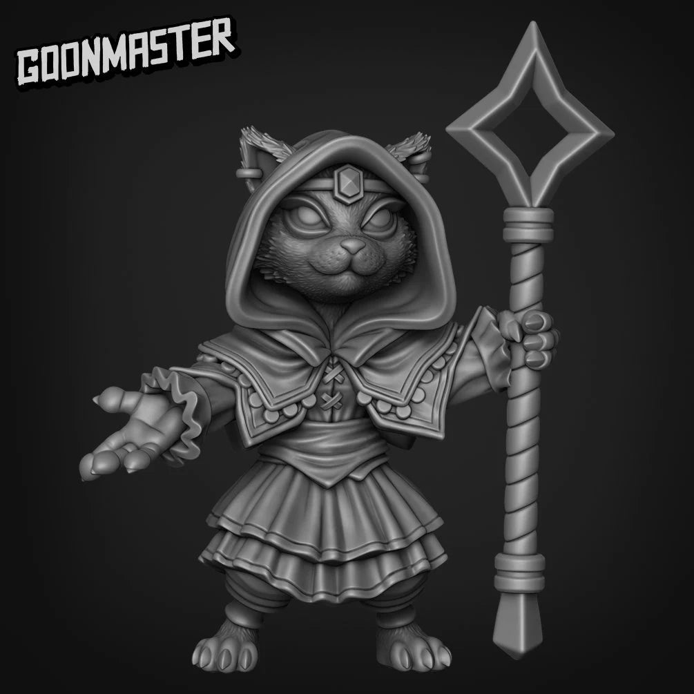 CatFolk Mage Miniature | A - Tabletop RPG & D&D miniature. Perfect for wargaming & collectors