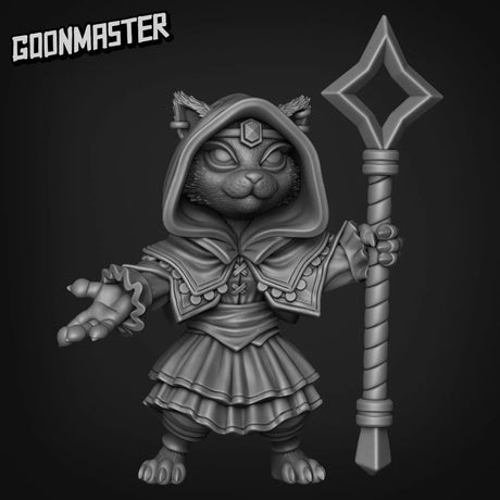 CatFolk Mage Miniature | A - Tabletop RPG & D&D miniature. Perfect for wargaming & collectors