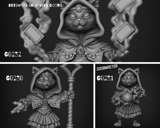 CatFolk Mage Miniature - Set of 3 - 28mm