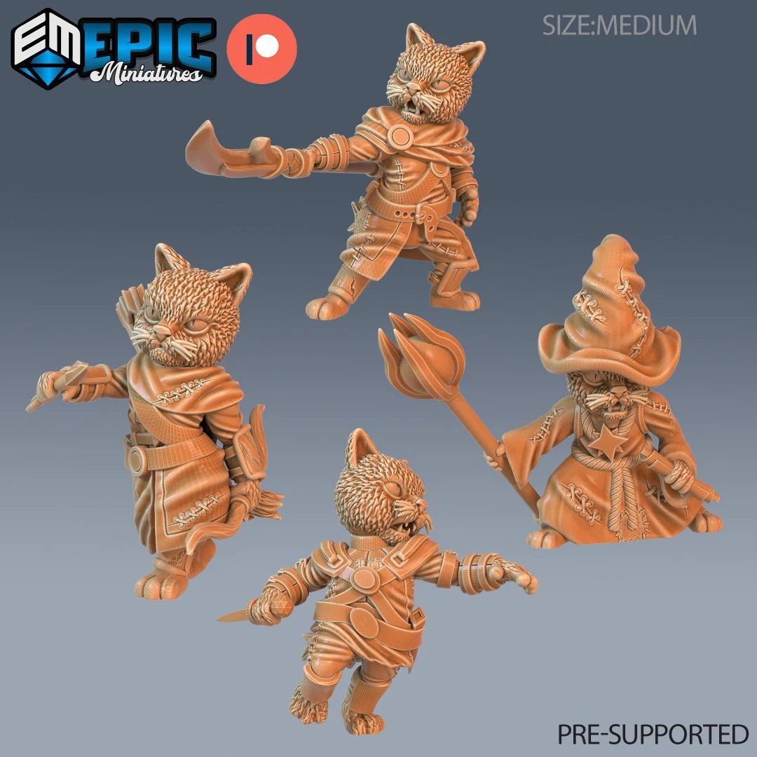 CatFolk Miniature | Set of 4 - Tabletop RPG & D&D miniature. Perfect for wargaming & collectors