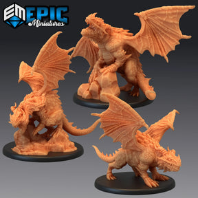 Cave Dragon Miniature | Set of 3 - Tabletop RPG & D&D miniature. Perfect for wargaming & collectors