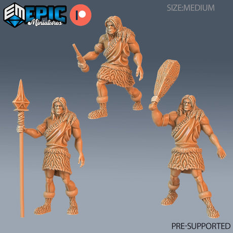 Caveman Human Miniature | Set of 3 - Tabletop RPG & D&D miniature. Perfect for wargaming & collectors