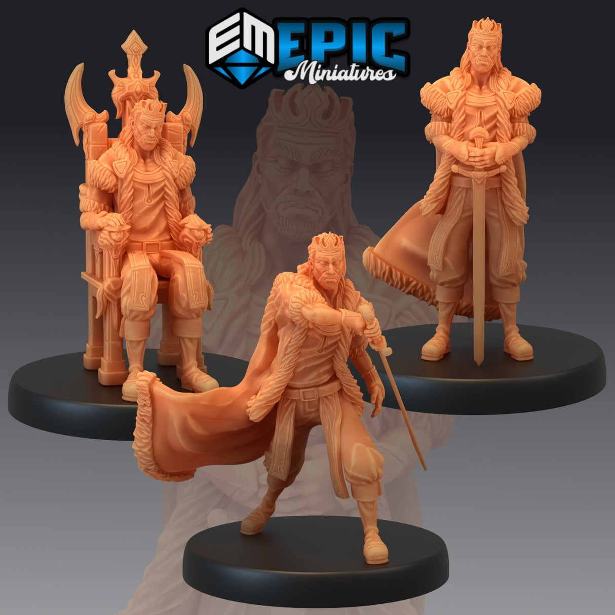 Corrupt King Miniature | Set of 3 - Tabletop RPG & D&D miniature. Perfect for wargaming & collectors