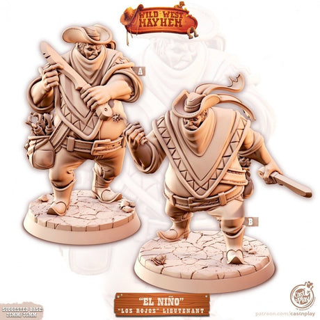 Cowboy Rojos Elnino, Wild West Mayhem Miniature | Set of 2 - Tabletop RPG & D&D miniature. Perfect for wargaming & collectors