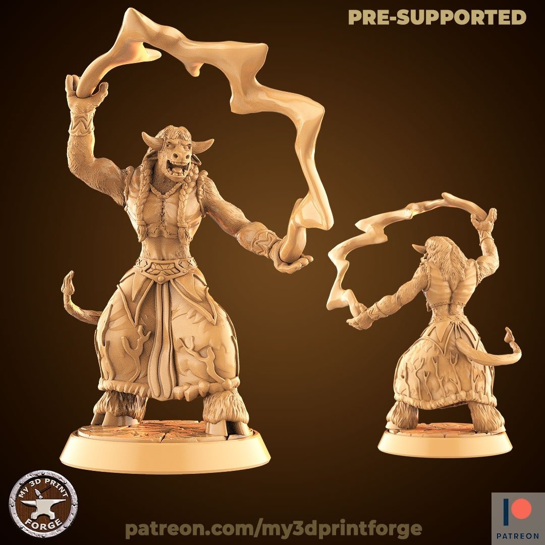 CowFolk Shaman Miniature | 365 - Tabletop RPG & D&D miniature. Perfect for wargaming & collectors