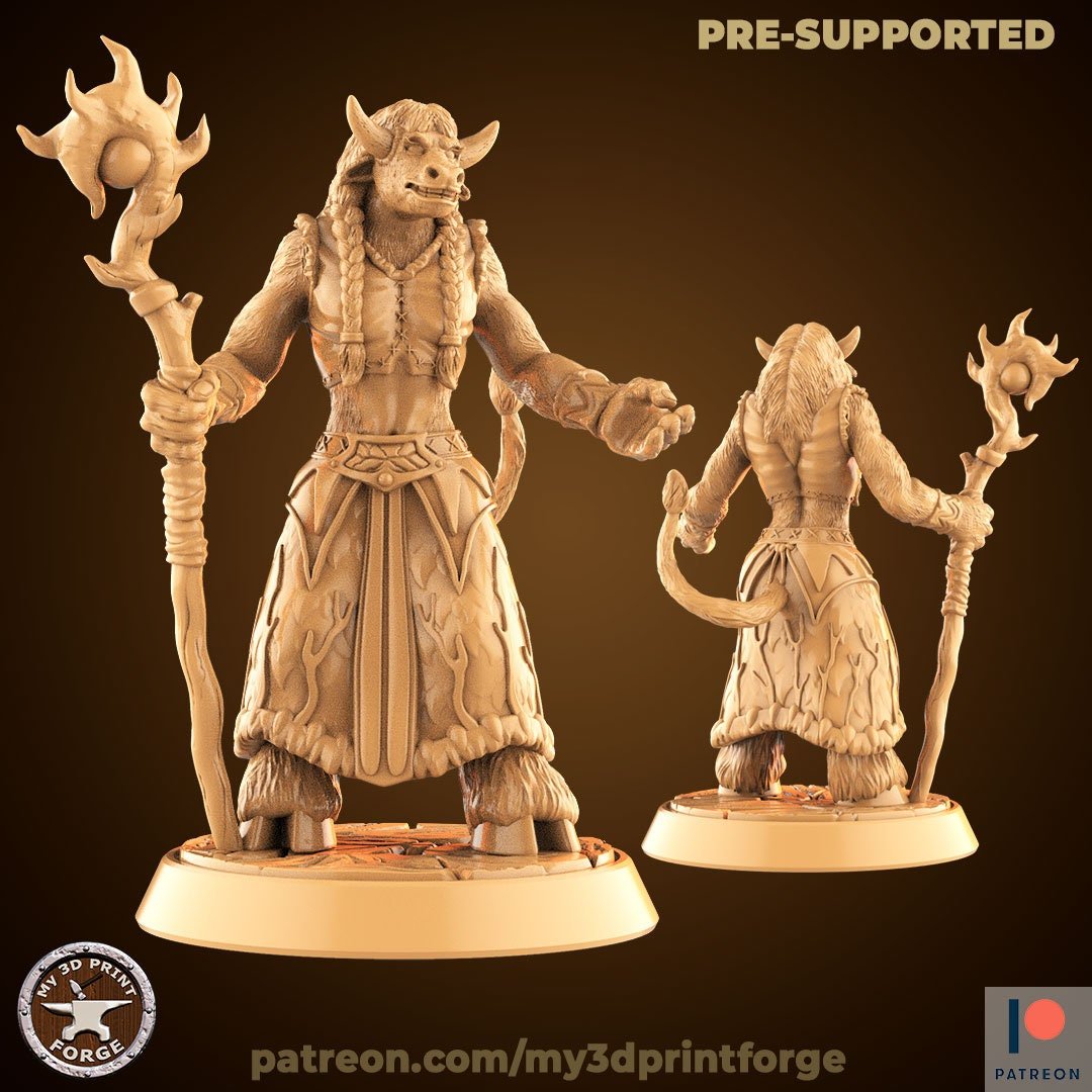 CowFolk Shaman Miniature | 367 - Tabletop RPG & D&D miniature. Perfect for wargaming & collectors