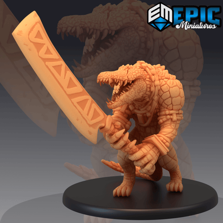 Crocodile Warrior Miniature | A - Tabletop RPG & D&D miniature. Perfect for wargaming & collectors