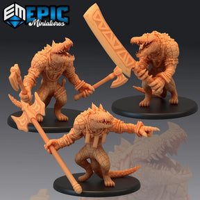 Crocodile Warrior Miniature | Set of 3 - Tabletop RPG & D&D miniature. Perfect for wargaming & collectors