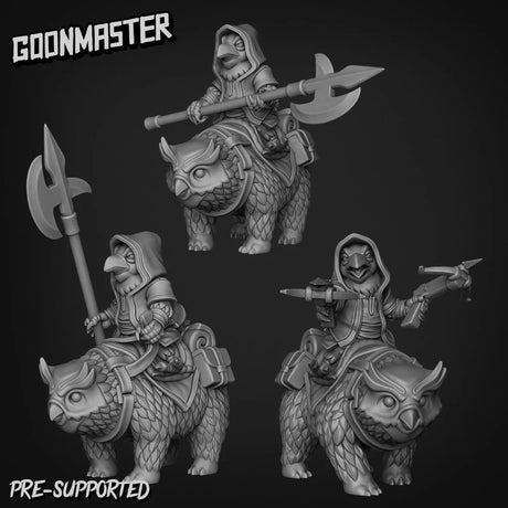 Crow Rider On OwlBears Miniature | Set of 3 - Tabletop RPG & D&D miniature. Perfect for wargaming & collectors