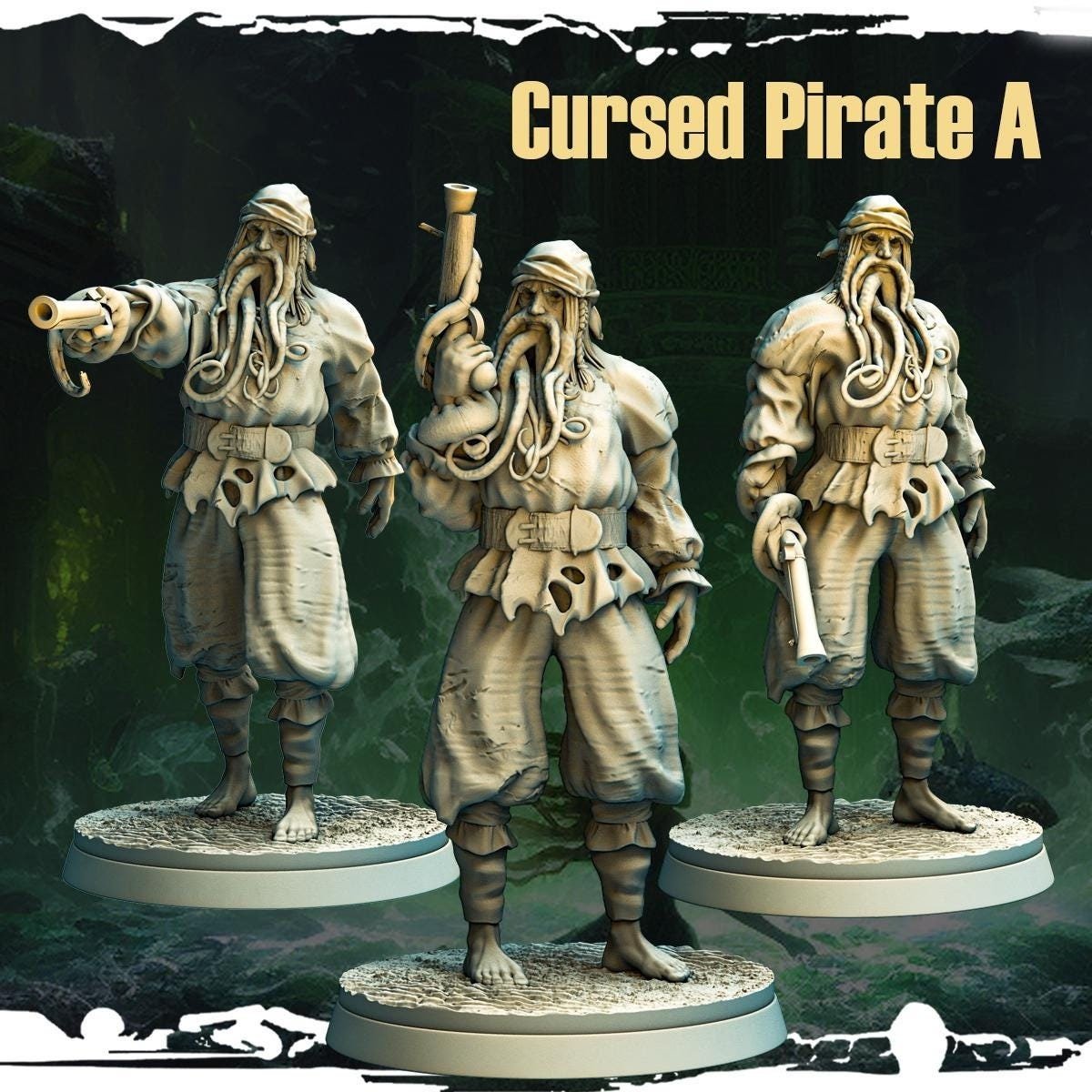 Cursed Pirate Miniature | Cursed Pirate A - Tabletop RPG & D&D miniature. Perfect for wargaming & collectors