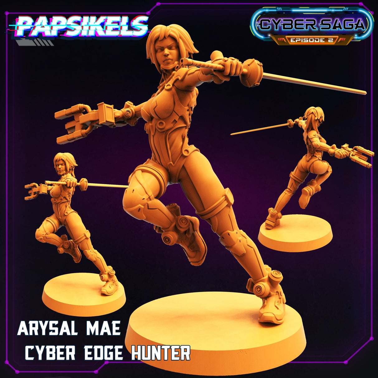 Cyber Edge Hunter Miniature | Arysal Mae - Tabletop RPG & D&D miniature. Perfect for wargaming & collectors