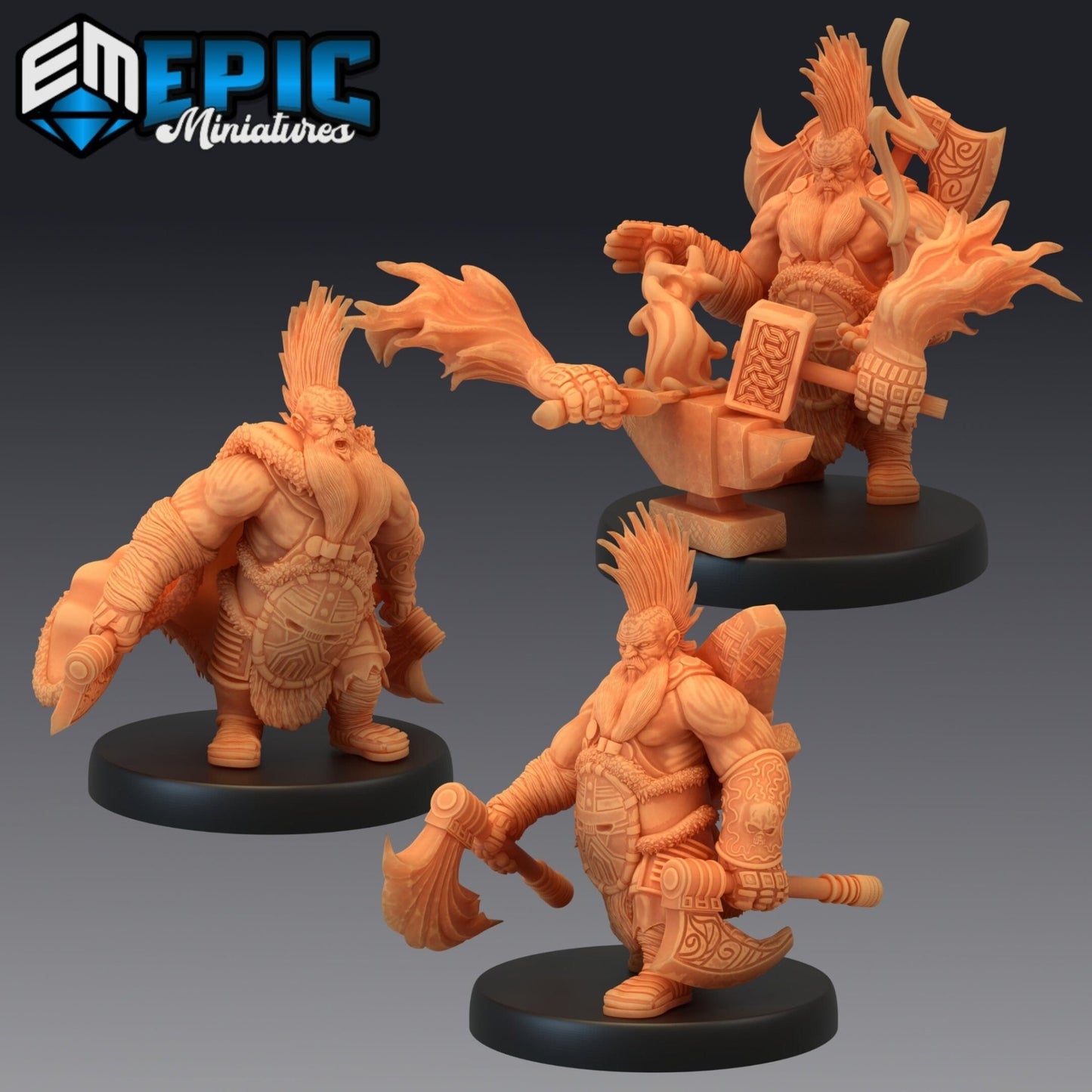 Dark Dwarf Miniature - Set of 3 - 28mm