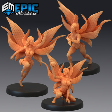 Dark Fairy Miniature | Set of 3 - Tabletop RPG & D&D miniature. Perfect for wargaming & collectors