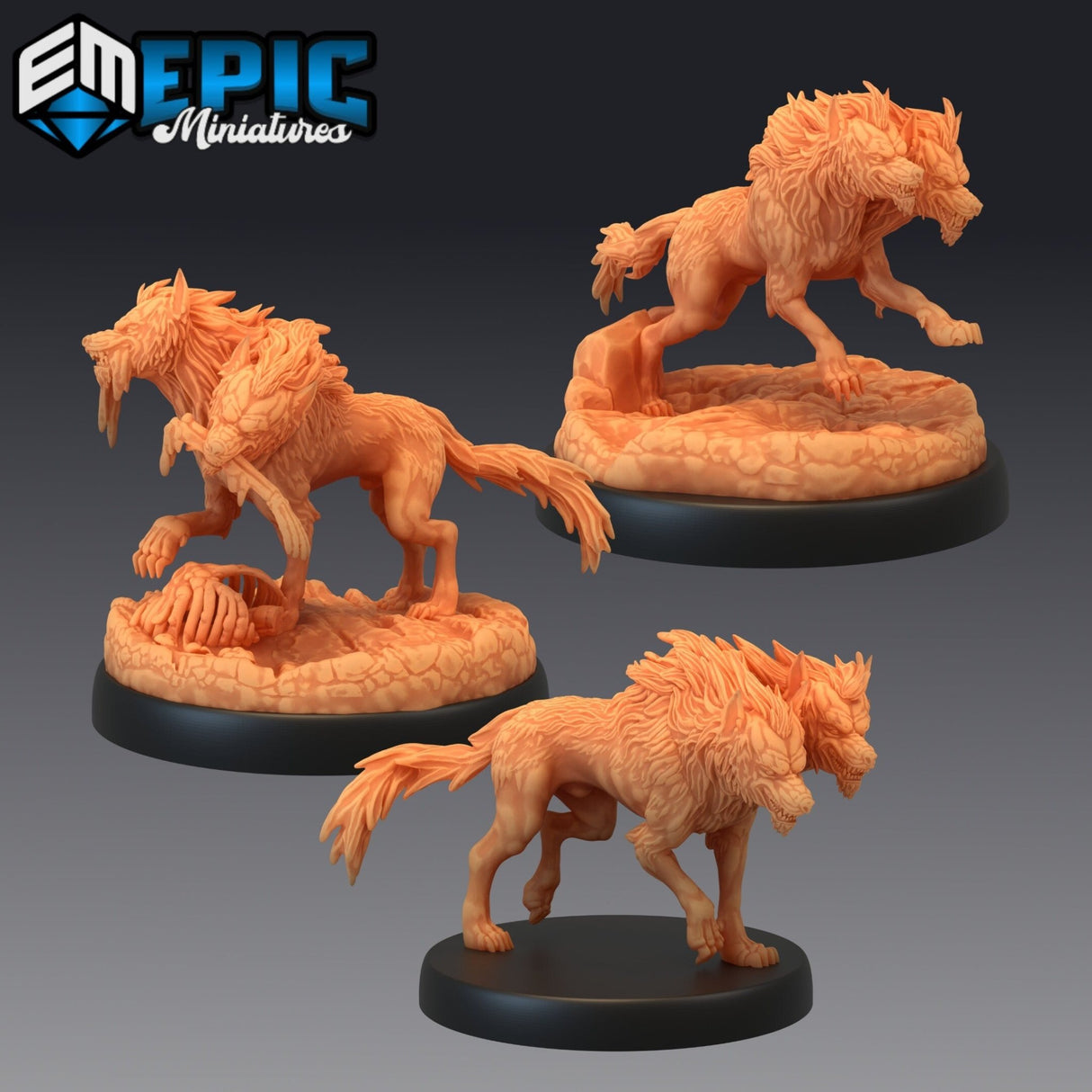 Death Dog Miniature | Set of 3 - Tabletop RPG & D&D miniature. Perfect for wargaming & collectors
