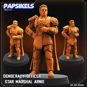 Democracy Troopers Hellstriker Miniature | Officer Arnie - Tabletop RPG & D&D miniature. Perfect for wargaming & collectors