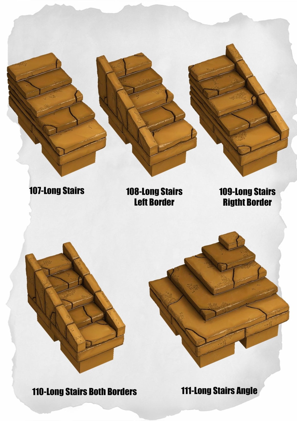 Desert Tiles Long Stairs Pack (ET 107 to ET 111) | Set of 5 - Tabletop RPG & D&D miniature. Perfect for wargaming & collectors