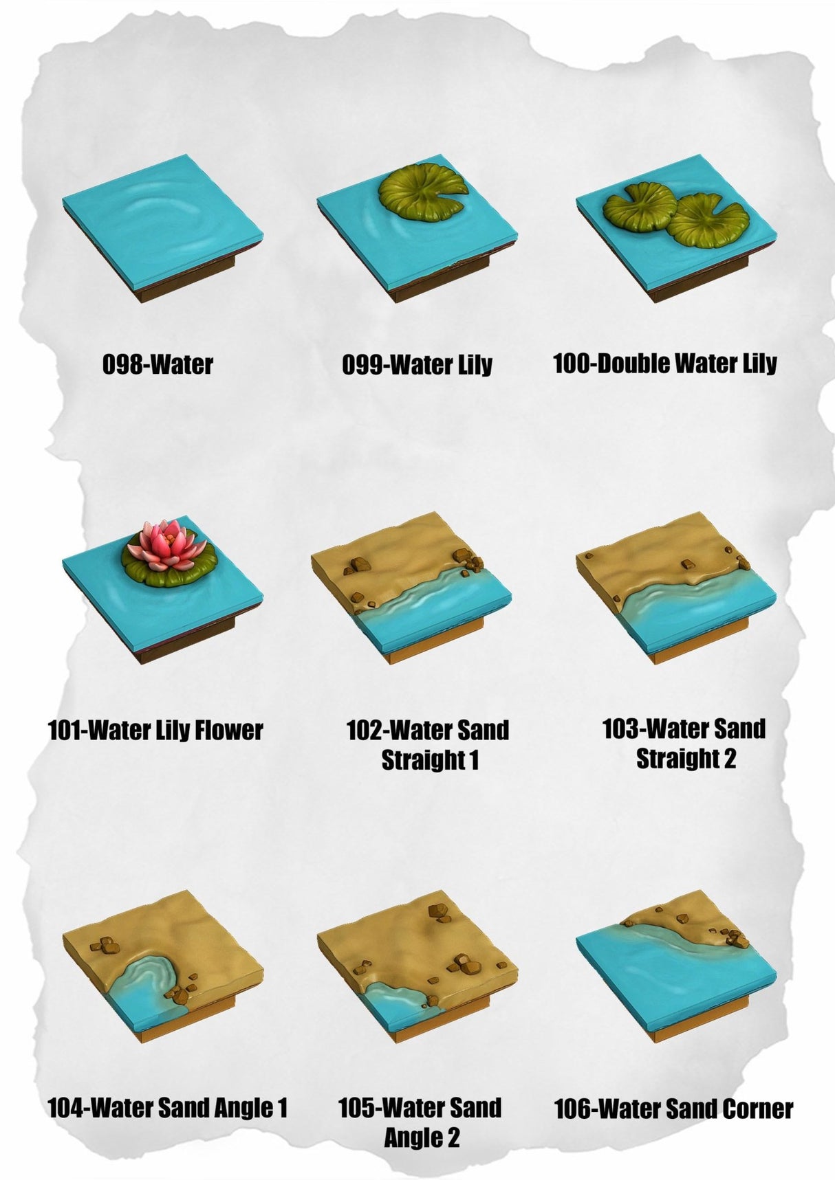 Desert Tiles Oasis Water Pack (ET 098 to ET 106) | Set of 9 - Tabletop RPG & D&D miniature. Perfect for wargaming & collectors