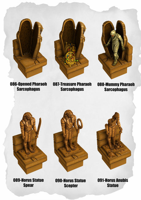 Desert Tiles Pharaoh & Horus Pack (ET 086 to ET 091) | Set of 6 - Tabletop RPG & D&D miniature. Perfect for wargaming & collectors