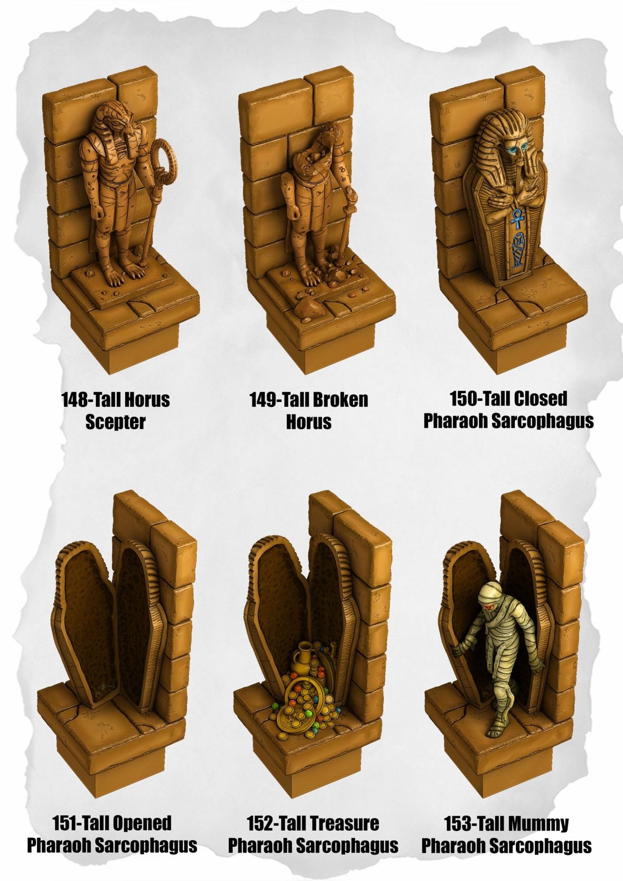 Desert Tiles Tall Sarcophagus Pack (ET 148 to ET 153) | Set of 6 - Tabletop RPG & D&D miniature. Perfect for wargaming & collectors