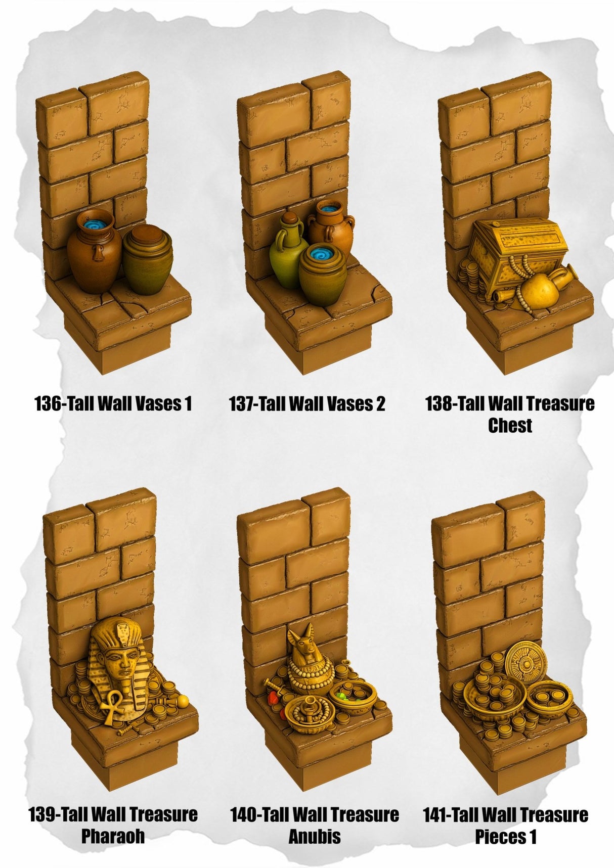 Desert Tiles Tall Treasure Wall Pack (ET 136 to ET 141) | Set of 6 - Tabletop RPG & D&D miniature. Perfect for wargaming & collectors