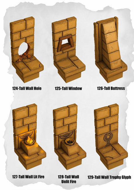 Desert Tiles Tall Walls & Glyphs Pack (ET 124 to ET 129) | Set of 6 - Tabletop RPG & D&D miniature. Perfect for wargaming & collectors