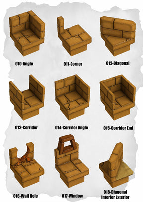 Desert Tiles Wall Details Pack (ET 010 to ET 018) | Set of 9 - Tabletop RPG & D&D miniature. Perfect for wargaming & collectors