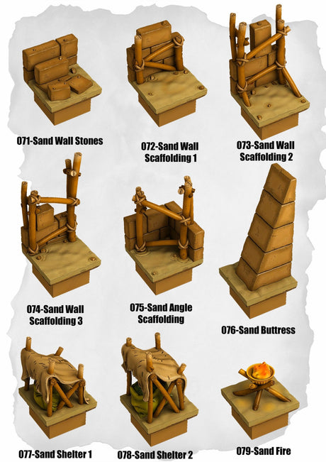 Desert Tiles Wall Stones & Shelters Pack (ET 071 to ET 079) | Set of 9 - Tabletop RPG & D&D miniature. Perfect for wargaming & collectors