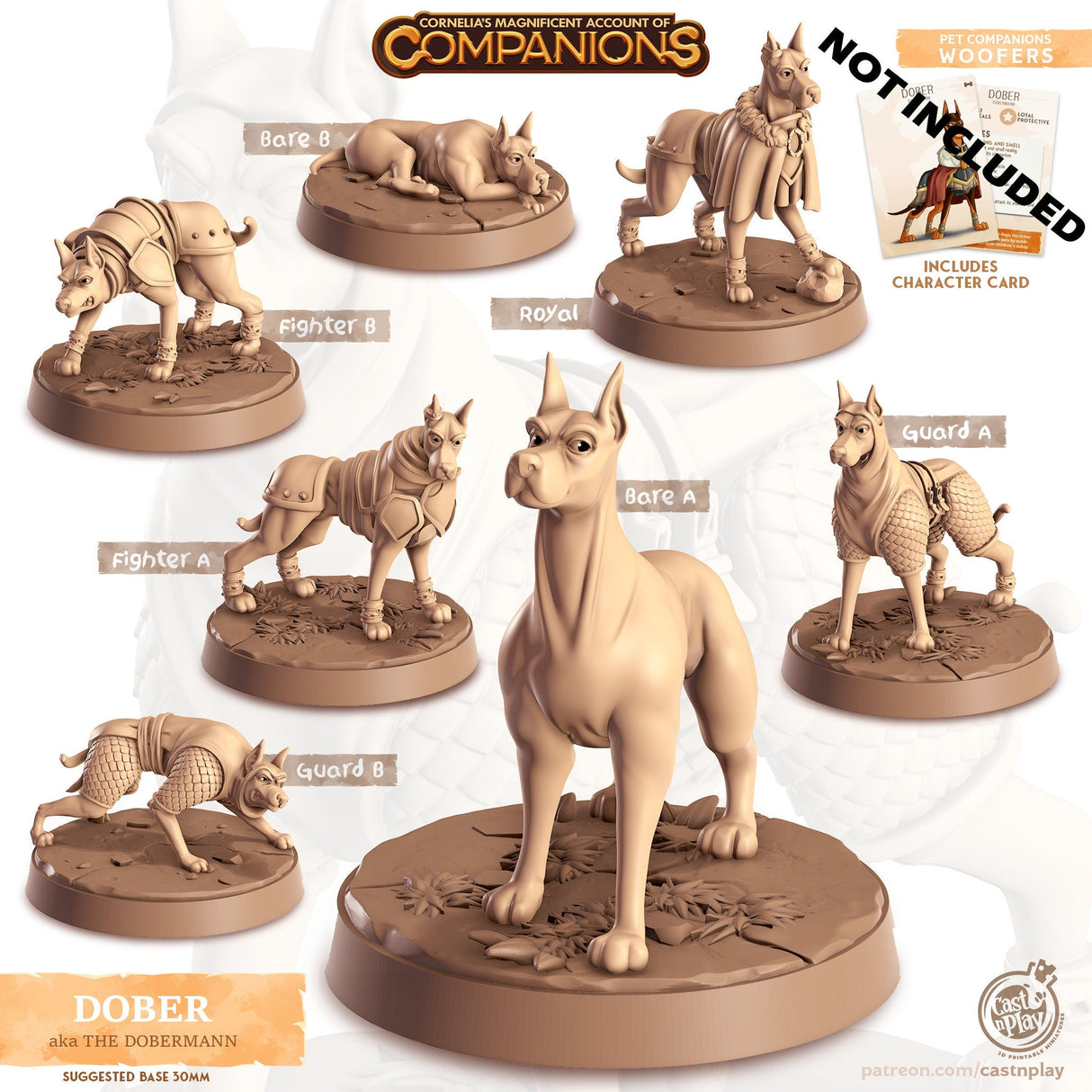 Doberman Companion Miniature | Bare A - Tabletop RPG & D&D miniature. Perfect for wargaming & collectors