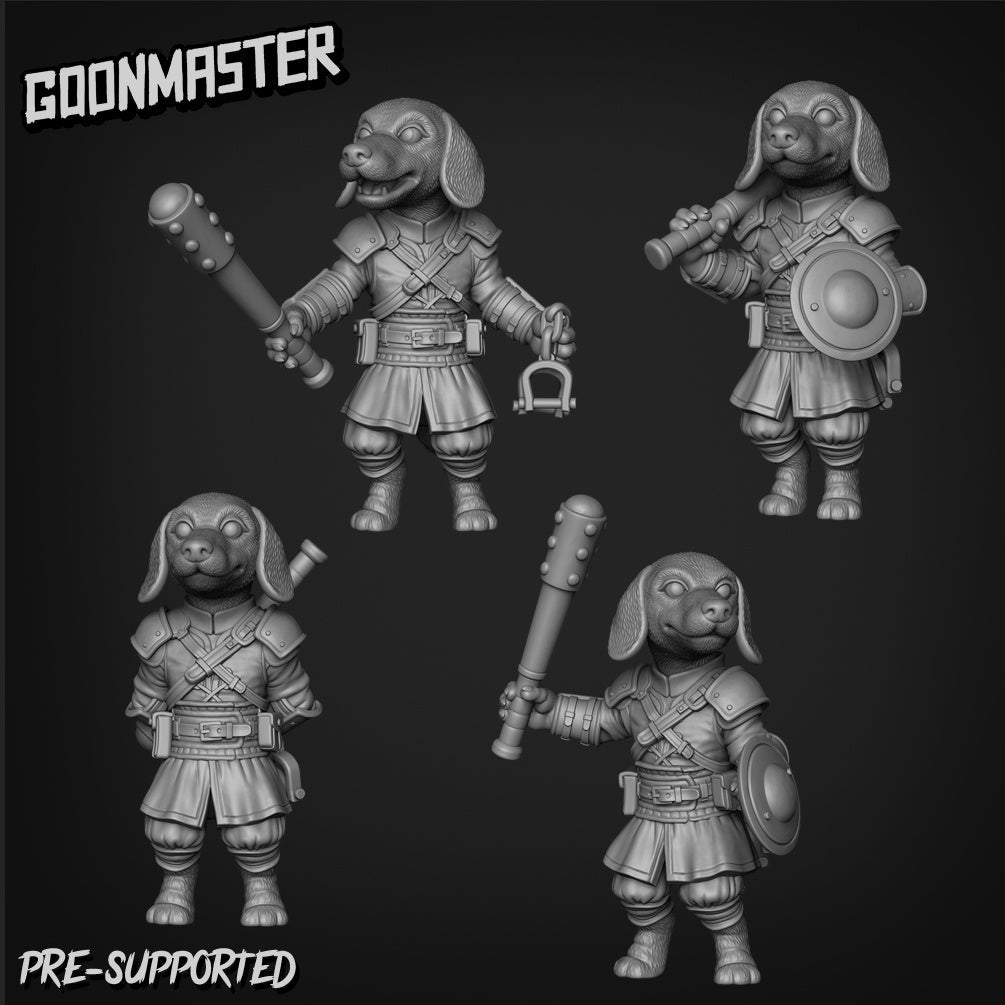 Dog Folk Fighter Miniature | Set of 4 - Tabletop RPG & D&D miniature. Perfect for wargaming & collectors