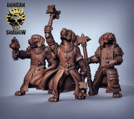 DogFolk Cleric Miniature | Set of 3 - Tabletop RPG & D&D miniature. Perfect for wargaming & collectors