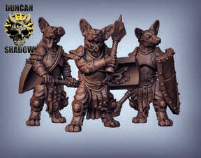DogFolk Fighter Miniature | Set of 3 - Tabletop RPG & D&D miniature. Perfect for wargaming & collectors