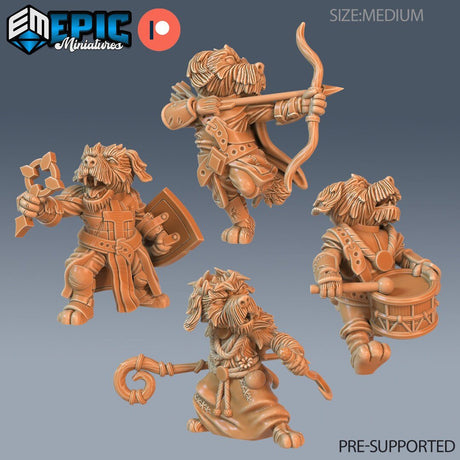 DogFolk Miniature | set of 4 - Tabletop RPG & D&D miniature. Perfect for wargaming & collectors