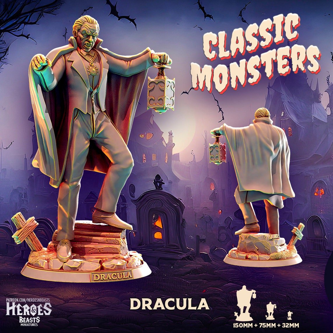 Dracula Statue Miniature | A - Tabletop RPG & D&D miniature. Perfect for wargaming & collectors