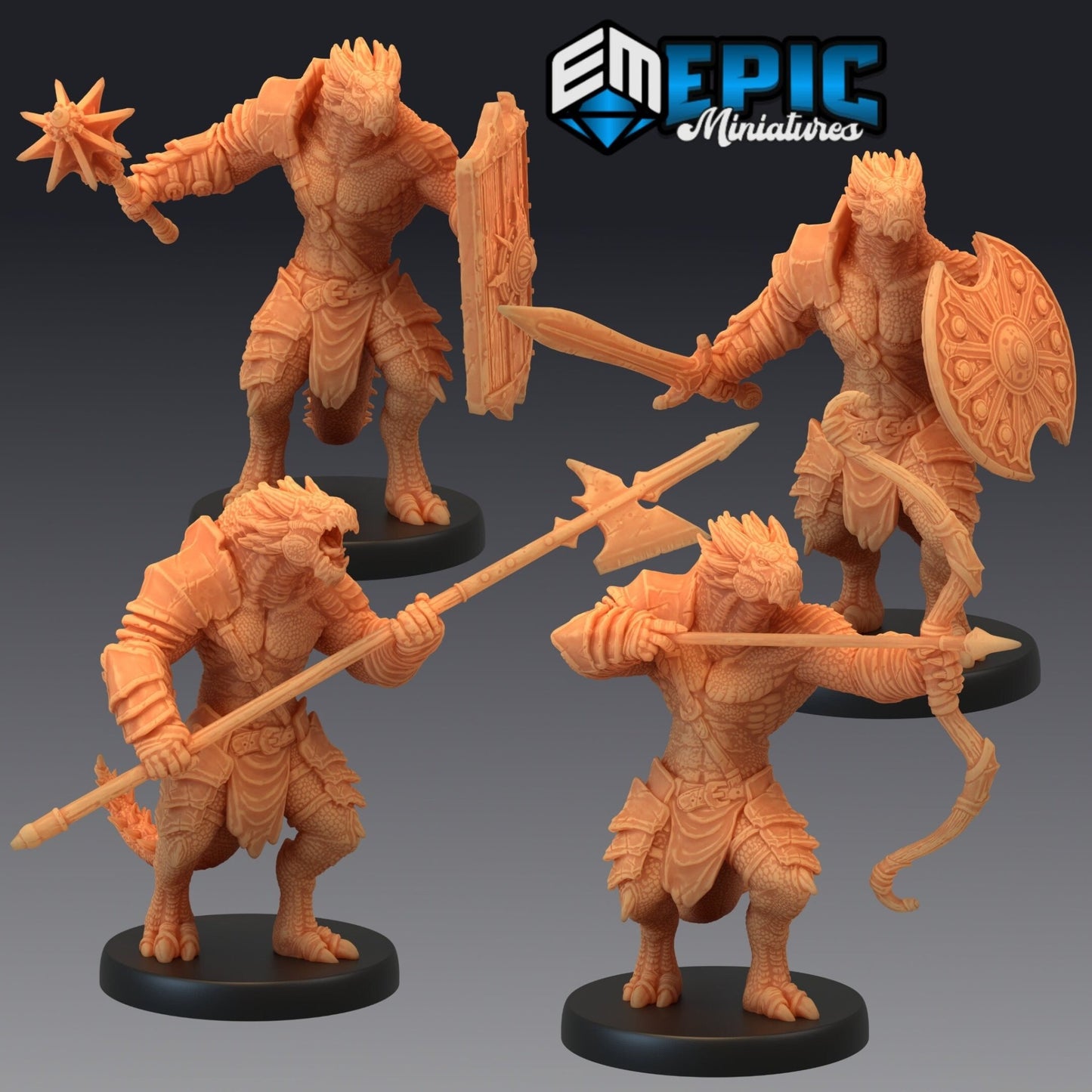 Dragonborn Gladiator Miniature - set of 4 - 28mm