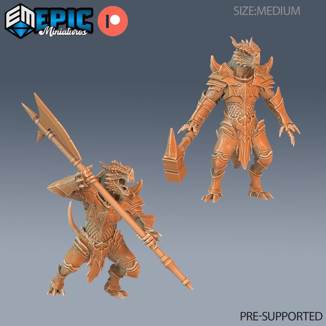 Dragonborn Paladin Miniature - Set of 2 - 28mm